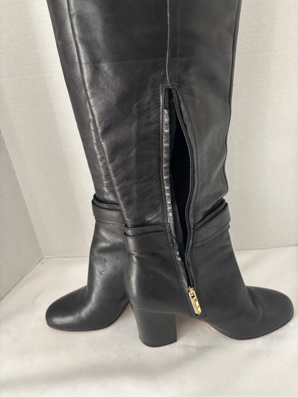 Sam Edelman Black Leather Over-the-Knee Block Heel Boots  W/ Ankle Buckle SZ 7.5 - Picture 10 of 15